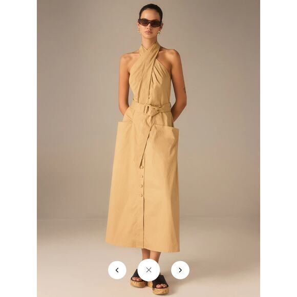 Commense Cotton Pleated Halter Neck Belted Midi Dress Sz M - Picture 4 of 7